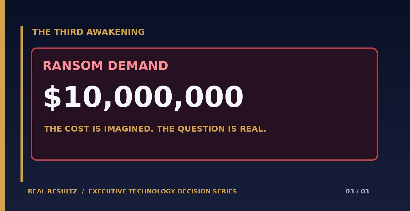 Dramatic conceptual ransomware demand for ten million dollars in an executive nightmare.